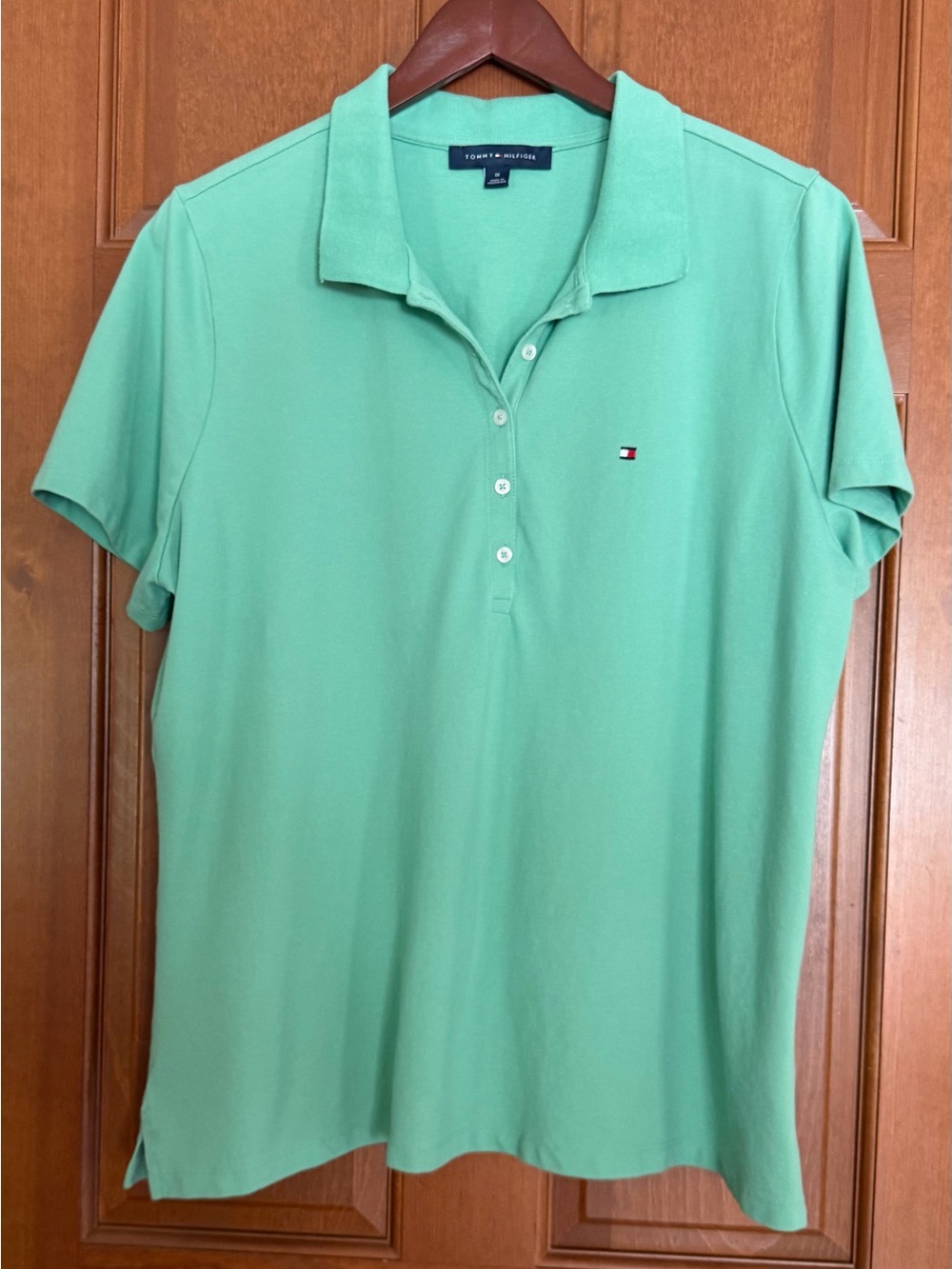 Tommy Hilfiger Women's Light Green Classic Polo Shirt with Signature Flag 1X